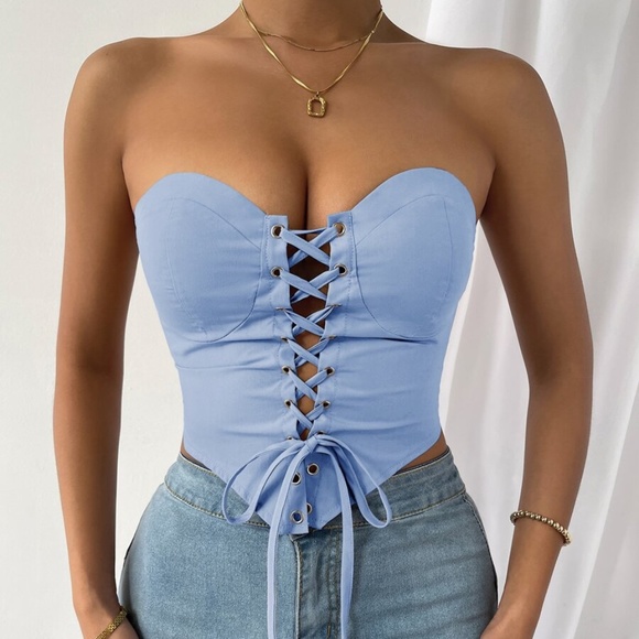 Boho Orange Lace up Bustier Corset Cropped Top - Picture 8 of 15